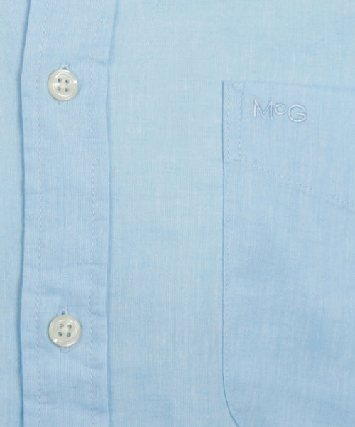 Cotton/Linen Short Sleeve Shirt | Aqua