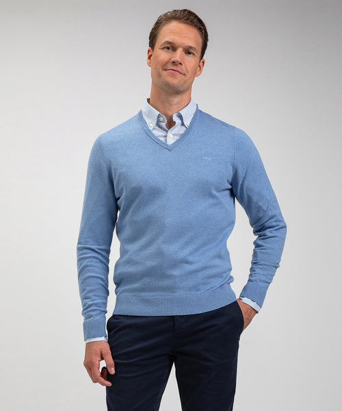 Cotton Merino Sweater v-neck | Light Blue