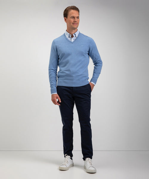 Cotton Merino Sweater v-neck | Light Blue