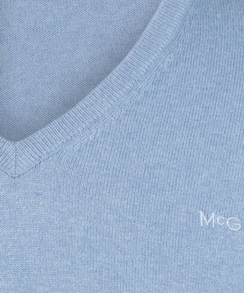 Cotton Merino Sweater v-neck | Light Blue