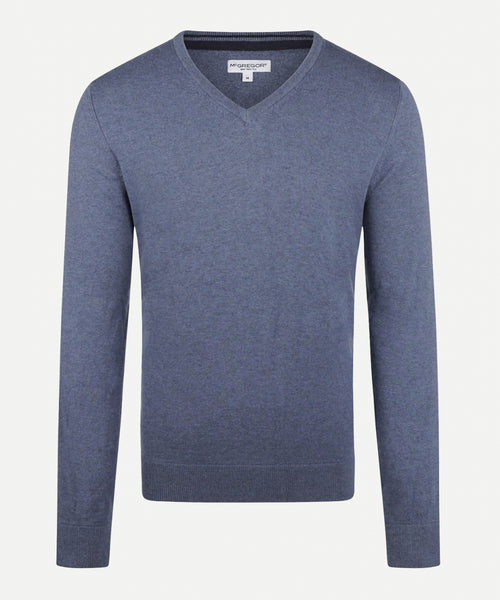 Cotton Merino Sweater v-neck | Medium Blue