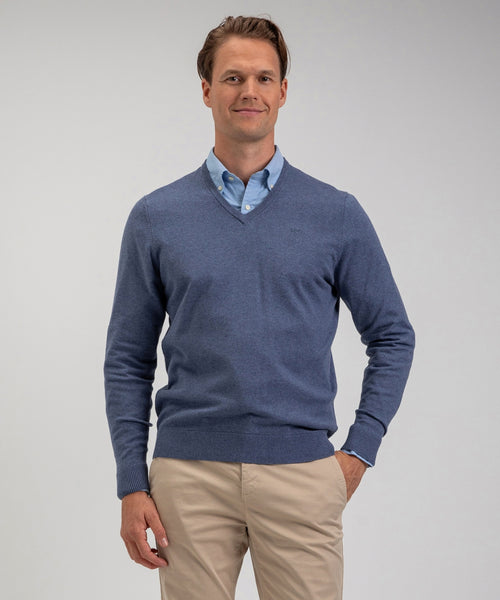 Cotton Merino Sweater v-neck | Medium Blue