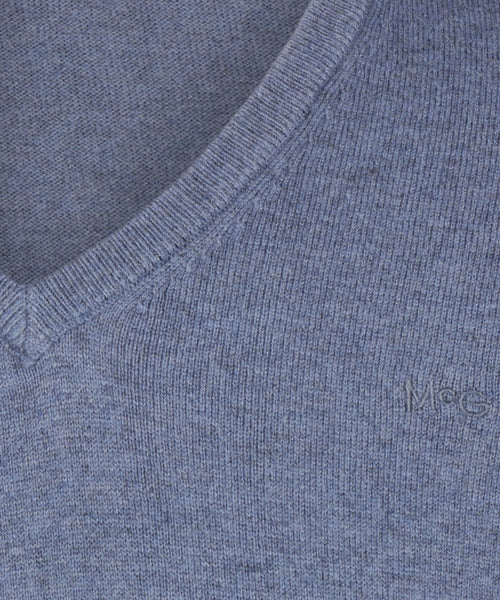 Cotton Merino Sweater v-neck | Medium Blue