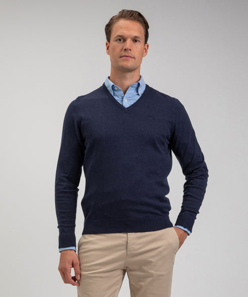 Cotton Merino Sweater v-neck | Navy