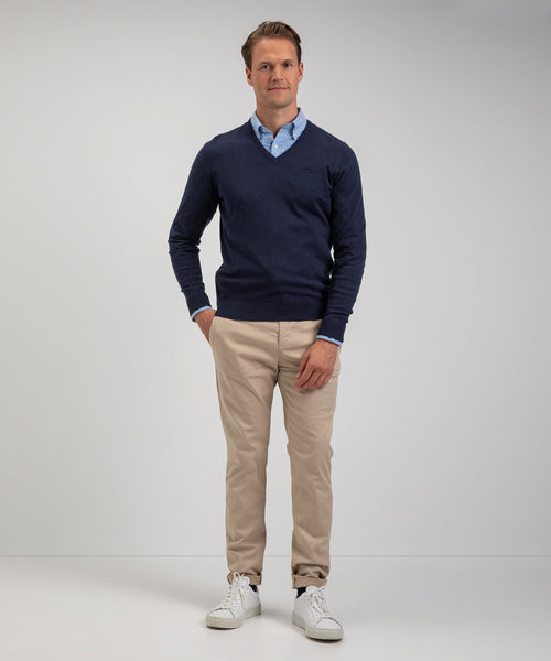 Cotton Merino Sweater v-neck | Navy