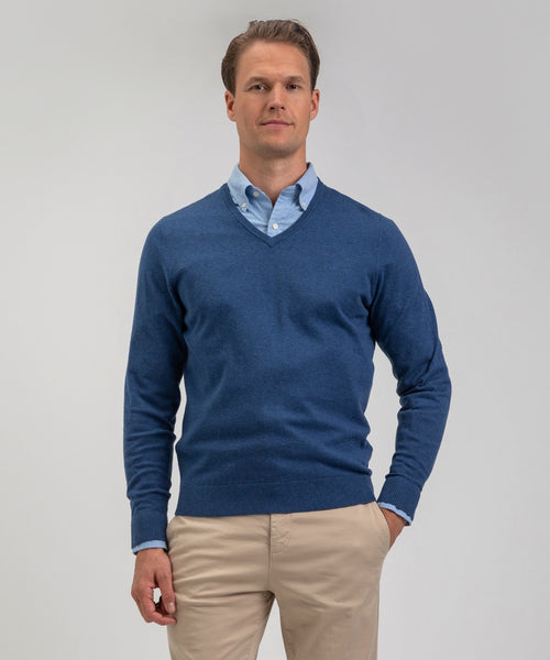 Cotton Merino Sweater v-neck | Navy