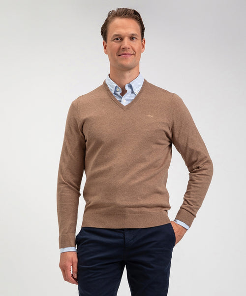 Cotton Merino Sweater v-neck | Caramel