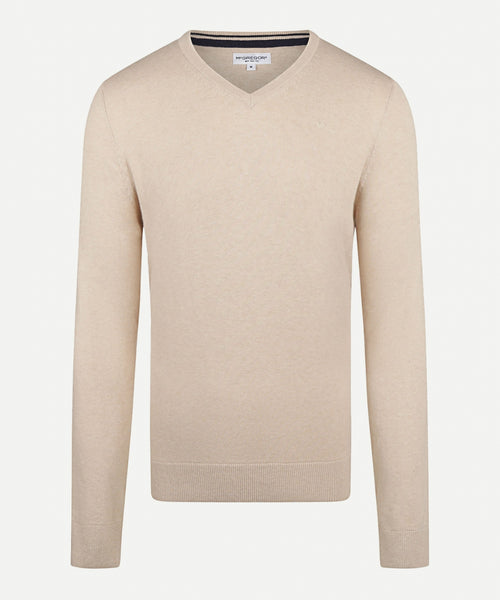 Cotton Merino Sweater v-neck | Sand