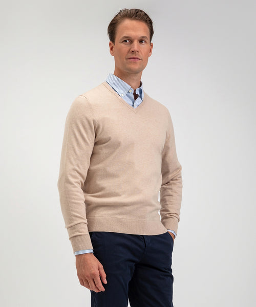 Cotton Merino Sweater v-neck | Sand