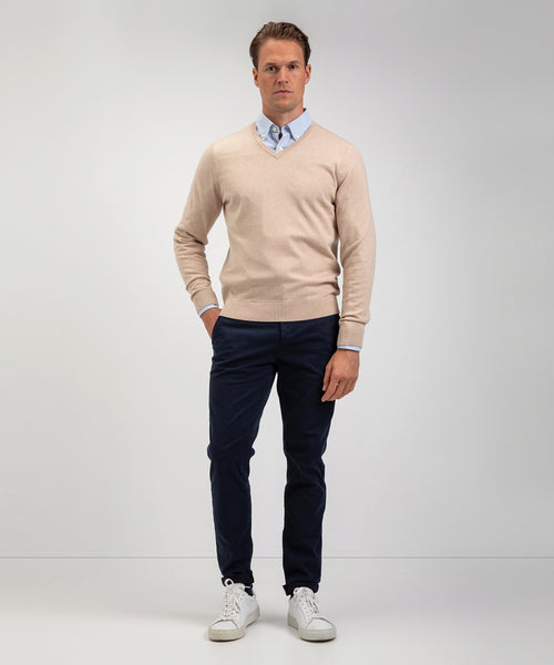 Cotton Merino Sweater v-neck | Sand