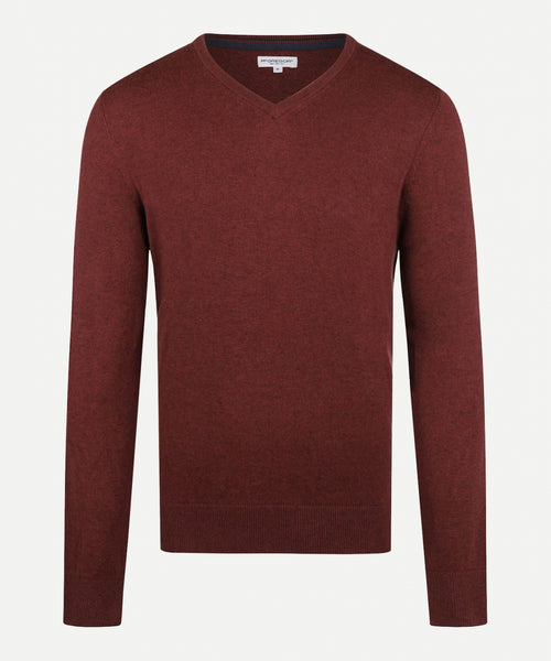 Cotton Merino Sweater v-neck | Rusty Red