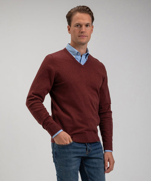 Cotton Merino Sweater v-neck | Rusty Red