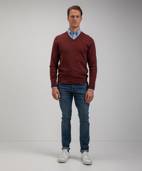 Cotton Merino Sweater v-neck | Rusty Red