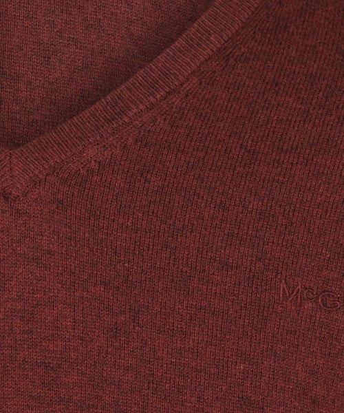 Cotton Merino Sweater v-neck | Rusty Red