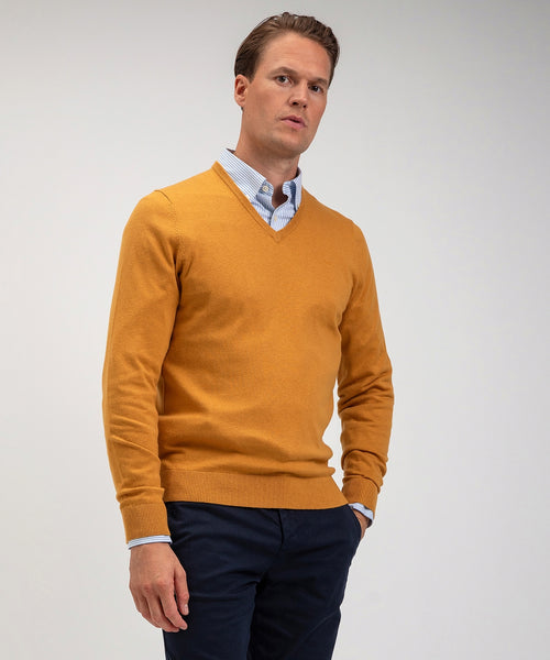 Cotton Merino Sweater v-neck | Medium Yellow