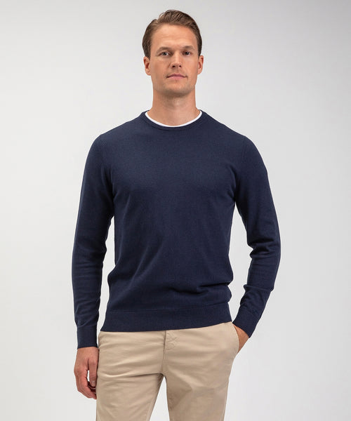 Cotton Merino Trui ronde hals | Navy