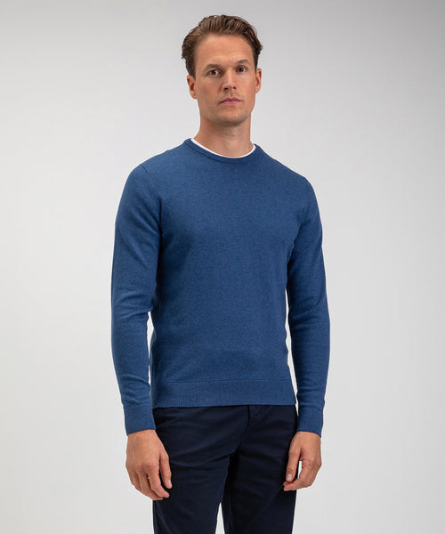 Cotton Merino Crew Neck Sweater | Navy