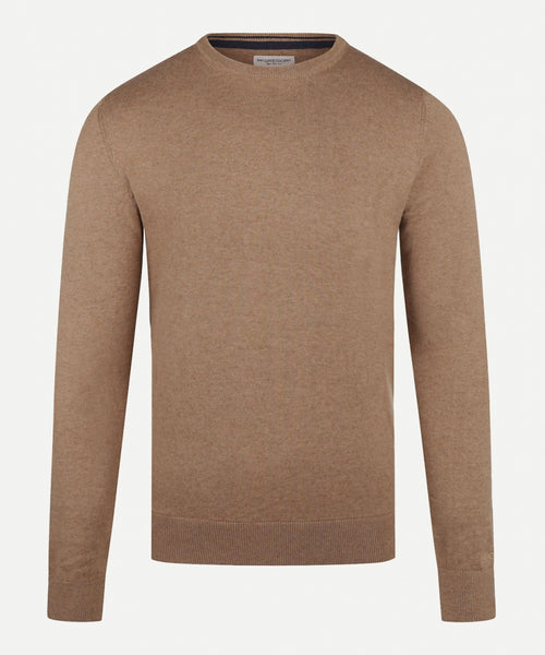 Cotton Merino Crew Neck Sweater | Caramel