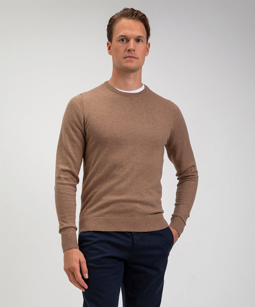 Cotton Merino Crew Neck Sweater | Caramel