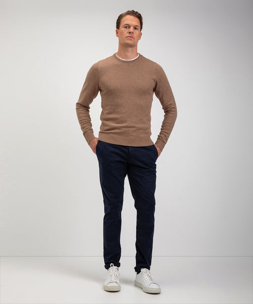 Cotton Merino Crew Neck Sweater | Caramel