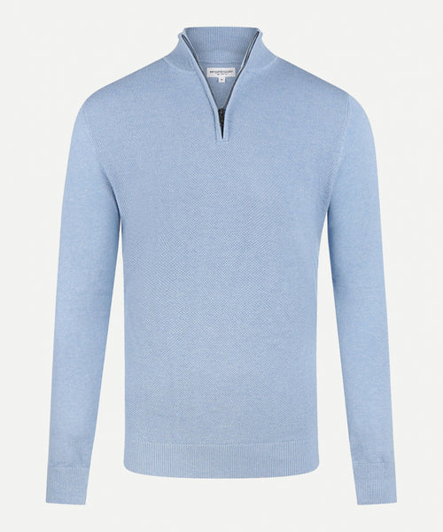 Cotton Merino Half Zip Sweater | Light Blue