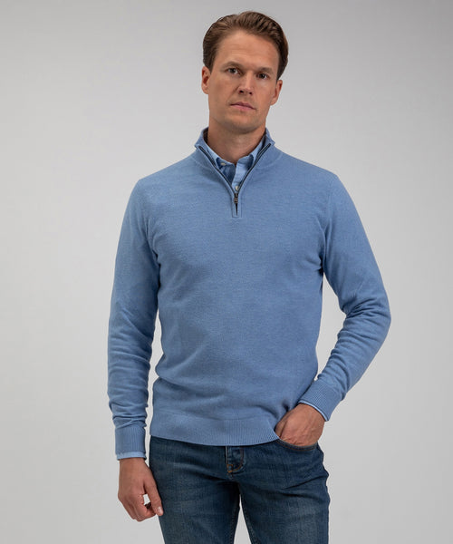 Cotton Merino Half Zip Sweater | Light Blue