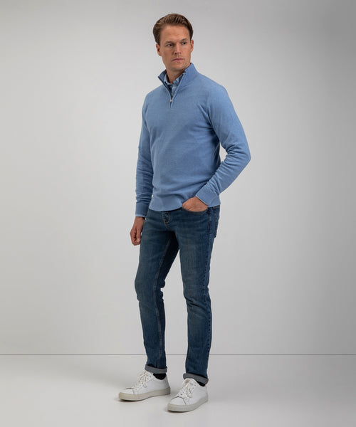 Cotton Merino Half Zip Sweater | Light Blue