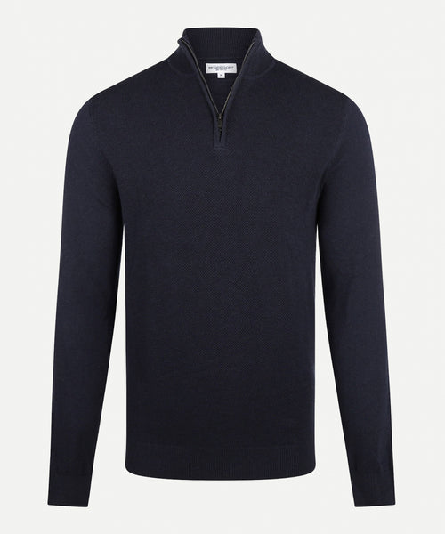 Cotton Merino Half Zip Sweater | Navy