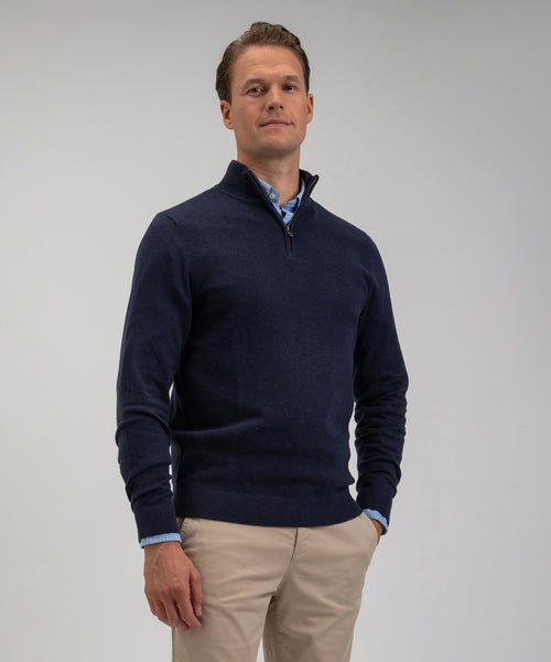 Cotton Merino Half Zip Sweater | Navy