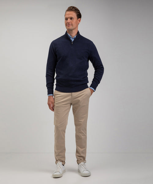 Cotton Merino Half Zip Sweater | Navy