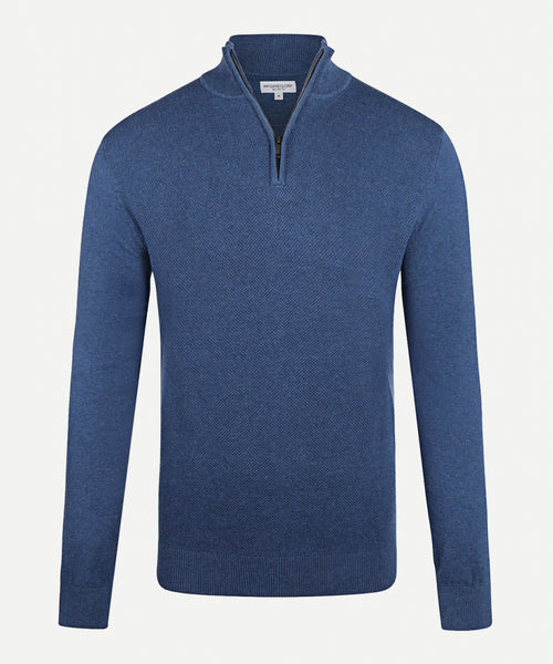 Cotton Merino Half Zip Sweater | Navy