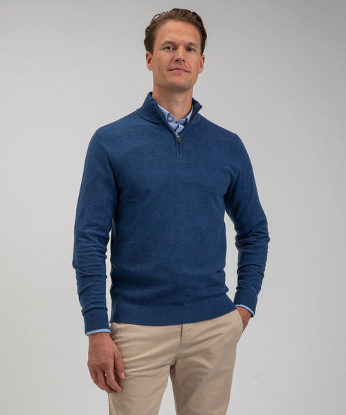 Cotton Merino Half Zip Sweater | Navy