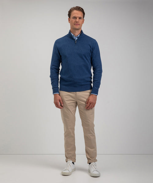 Cotton Merino Half Zip Sweater | Navy