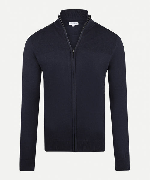 Cotton Merino Vest with zip | Navy