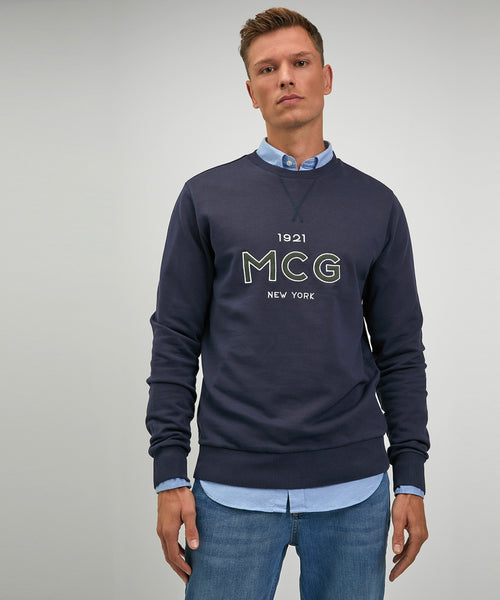 Round neck sweater with graphic | Navy