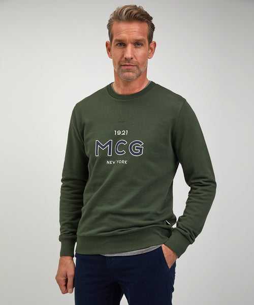 Round neck sweater with graphic | PineGreen