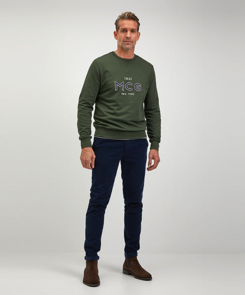 Round neck sweater with graphic | PineGreen