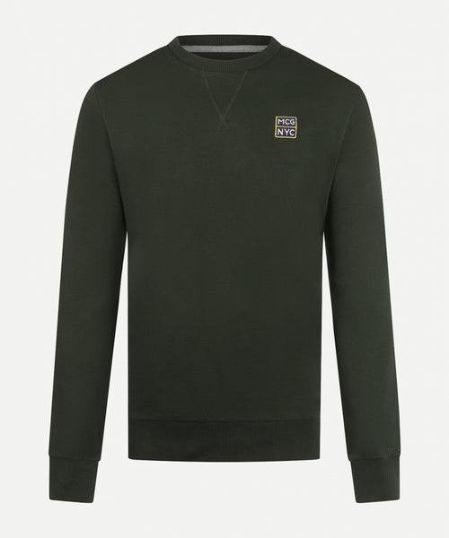 Round neck sweater with NYC graphic | PineGreen