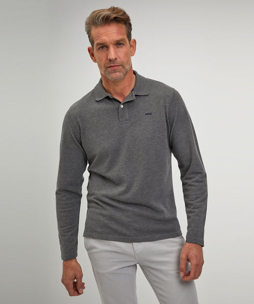 Long sleeve polo pique | Dark Grey Melange