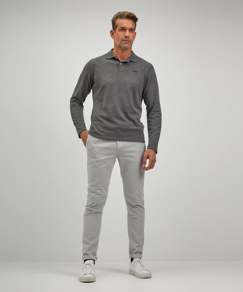 Long sleeve polo pique | Dark Grey Melange