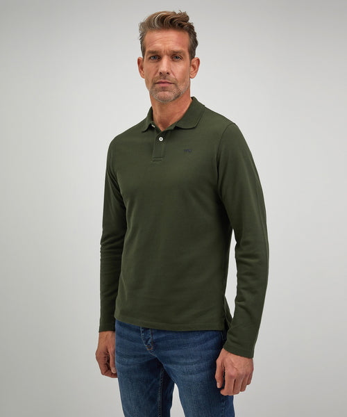 Polo piqué met lange mouwen | Pine Green