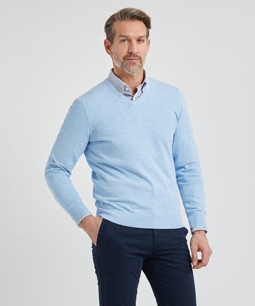 Sweater V-neck with Logo | Light Blue