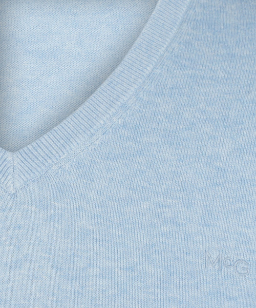 Sweater V-neck with Logo | Light Blue