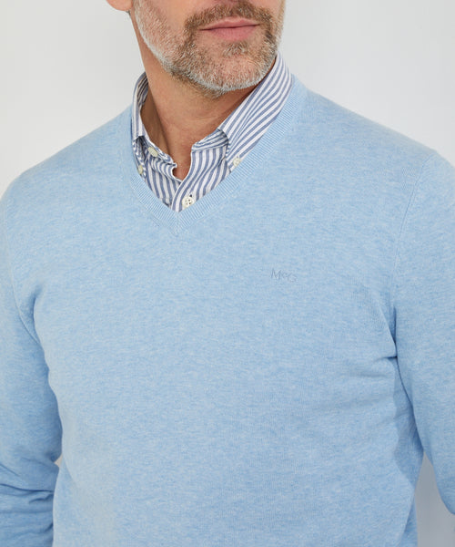 Sweater V-neck with Logo | Light Blue