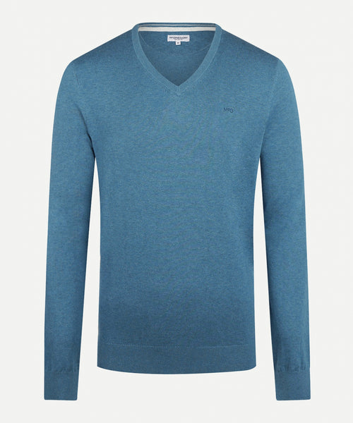 Sweater V-neck with Logo | Dark Aqua