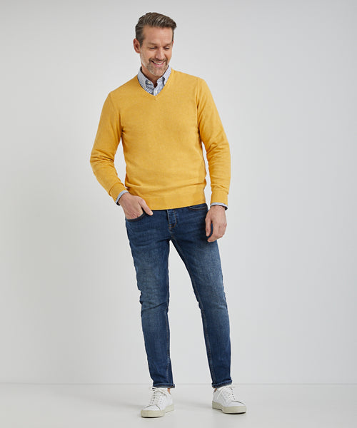 Sweater V-neck with Logo | Medium Yellow