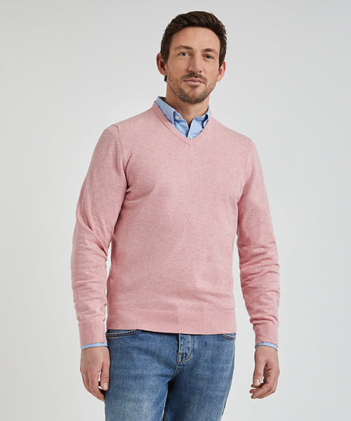 Sweater V-neck with Logo | Dusty Pink