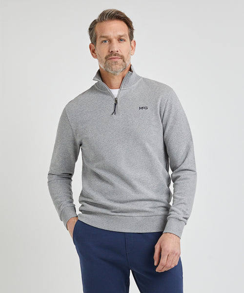 Sweater with Half Zipper | Medium Gray Melange