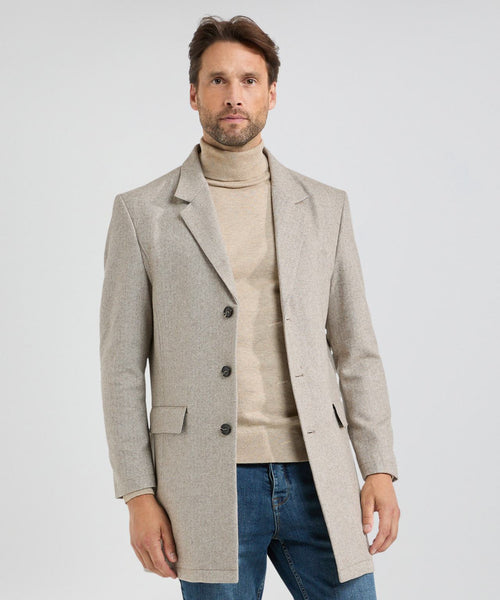 Herringbone Overcoat Wool | Sand