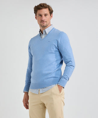 Sweater V-neck Cotton Merino | Sky Blue